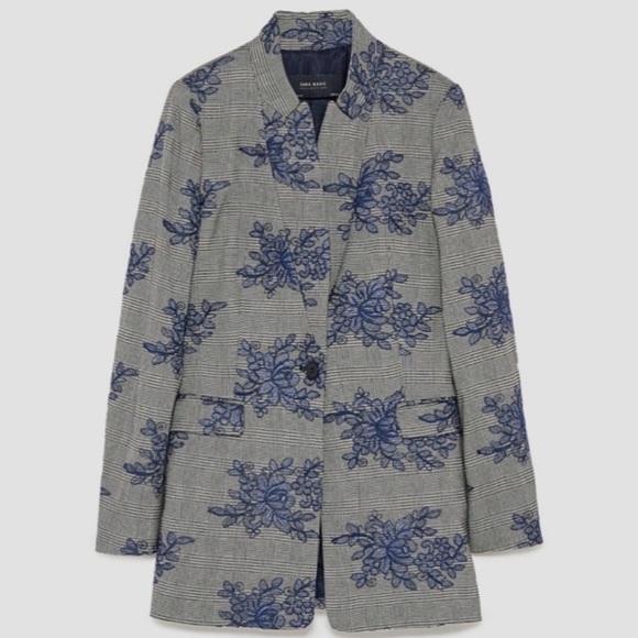 ZARA PLAID FLORAL EMBROIDERED BLAZER - Picture 3 of 11